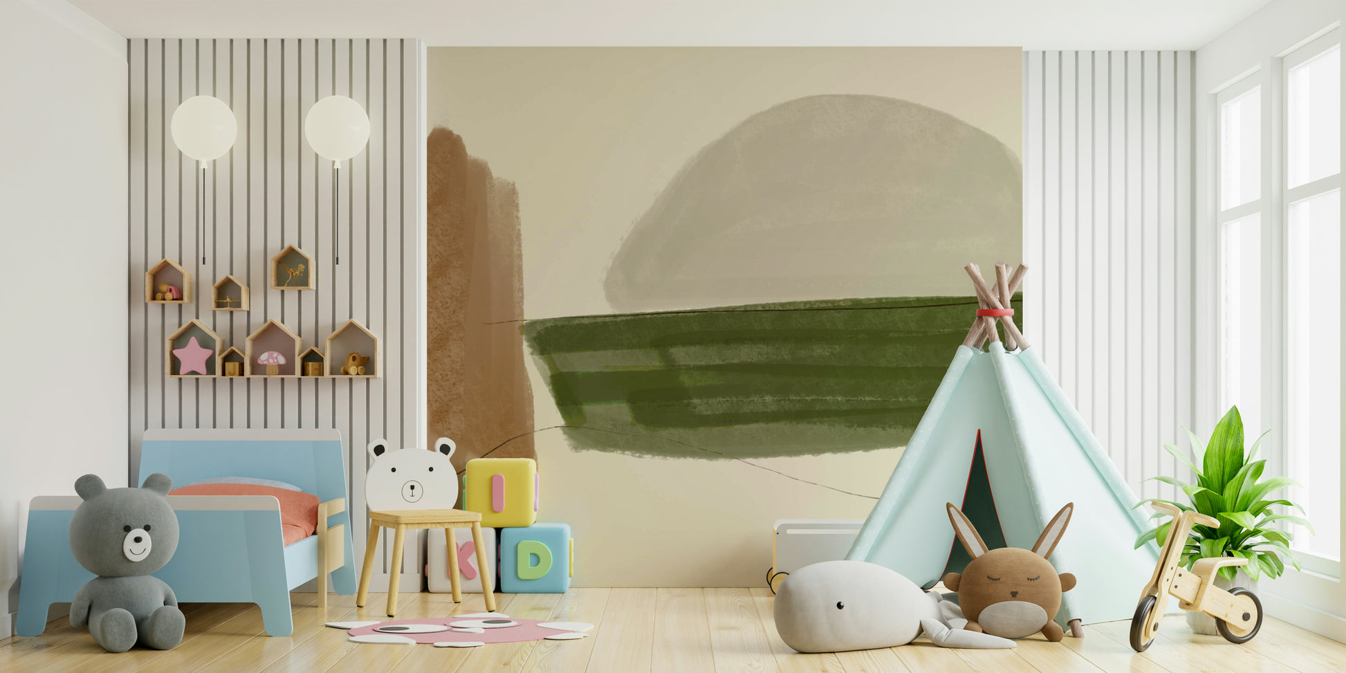 Artistic Minimalist Nature Tones design with soft brushstrokes wall decor.