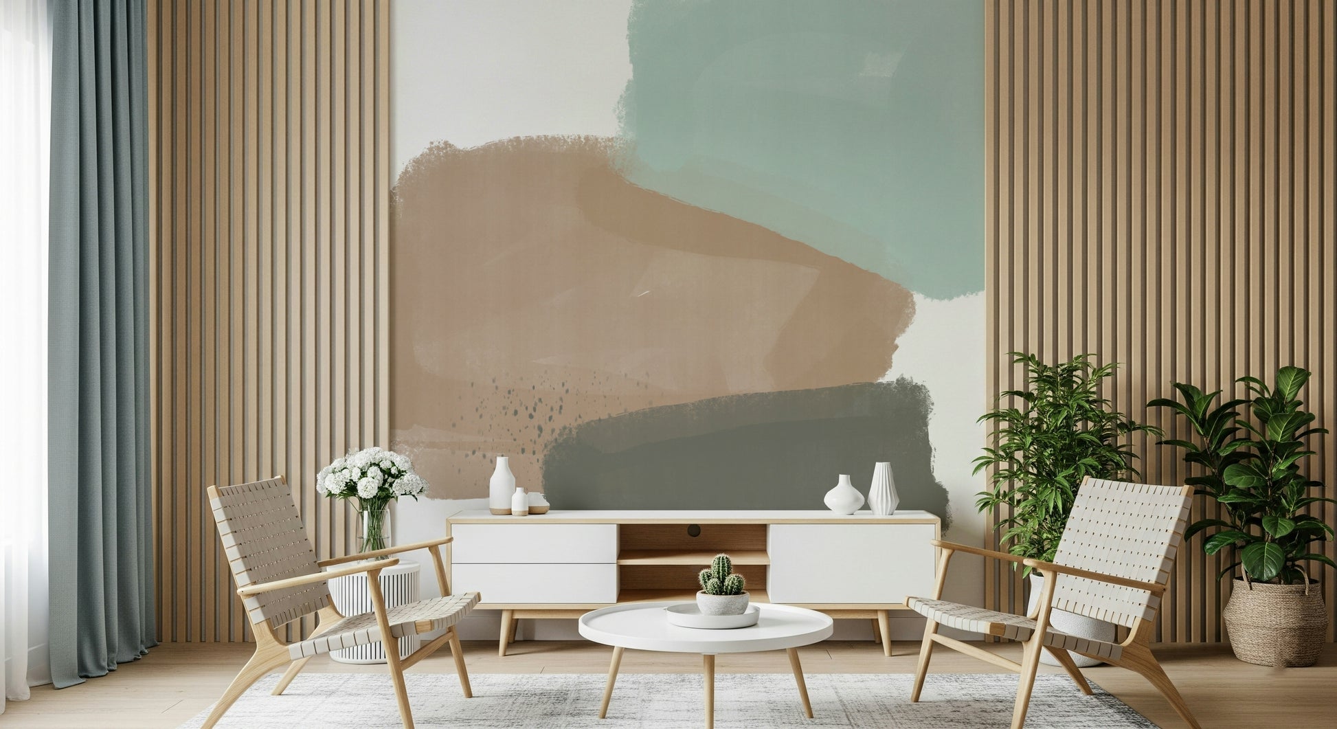 Hand-painted effect abstract brushstroke mural wallpaper.