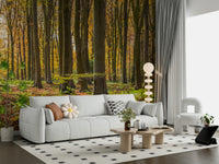 Peaceful Gilded Woods forest floor of ferns and fallen leaves decor.