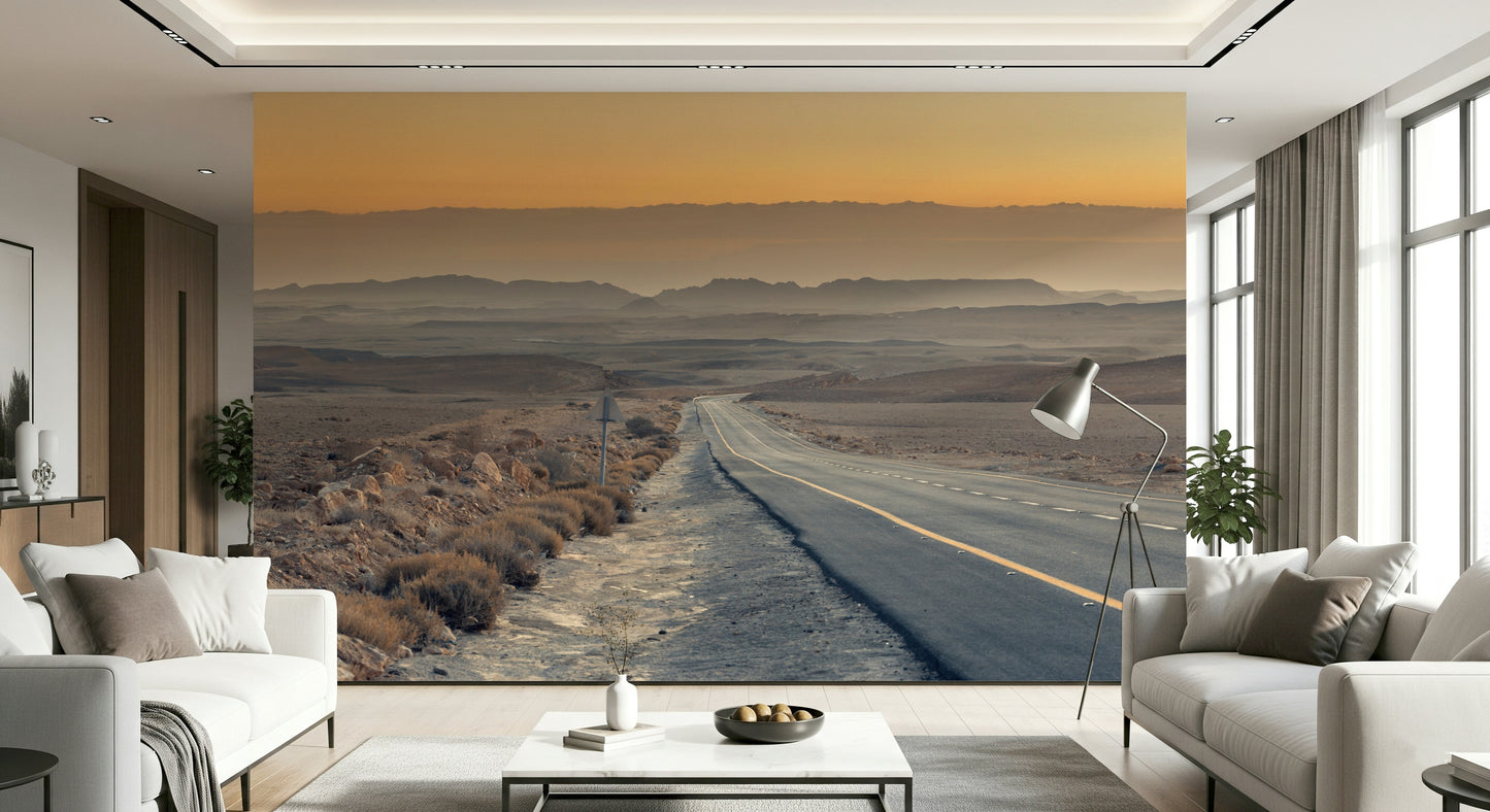 Open road, sandy plains, the inspiring Traversing the Desert wallpaper.