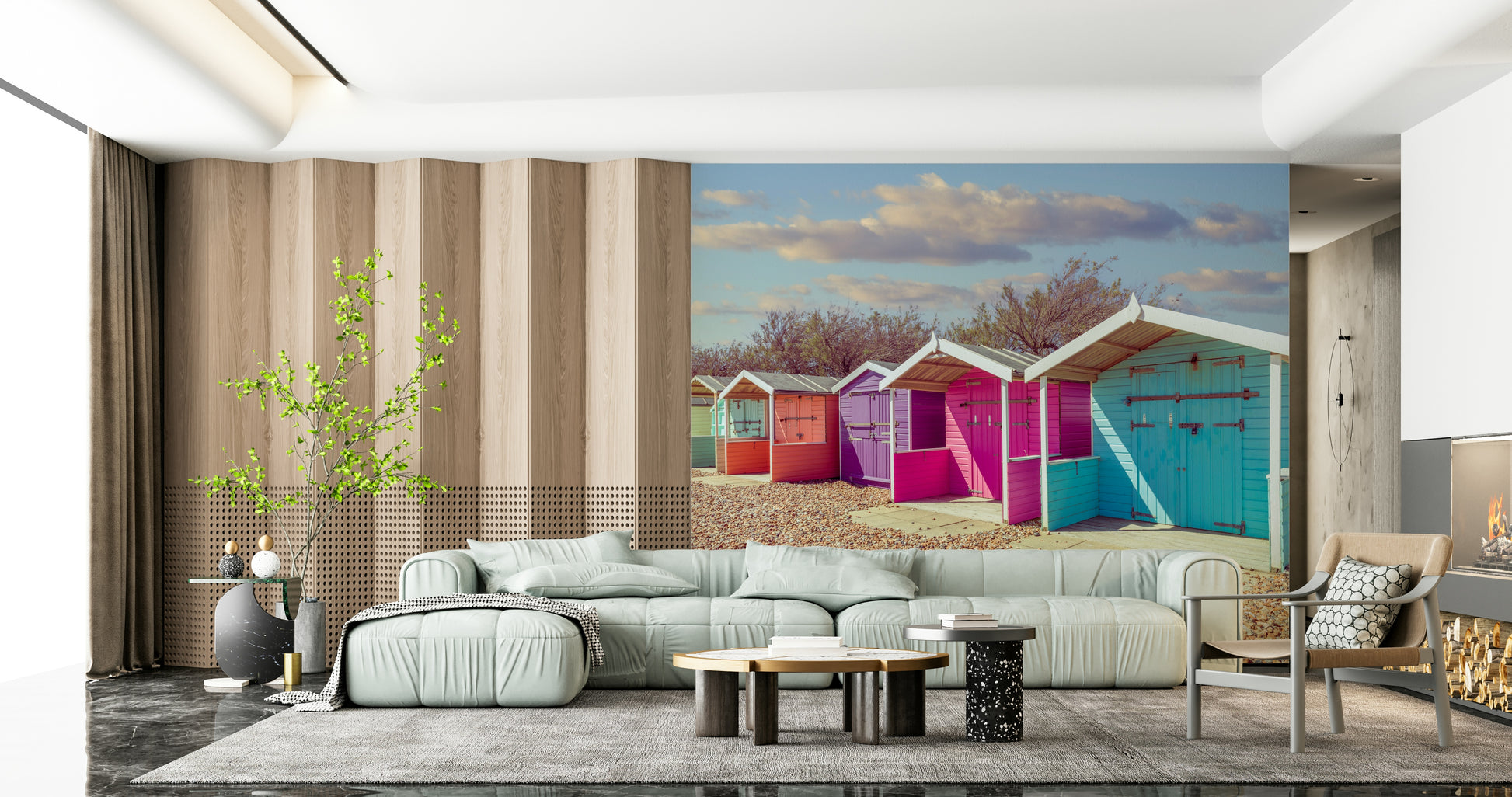 Seaside painted structures, a lively Beach Row Bliss design.