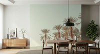 Soft sunset-washed palm tree wallpaper creating a tranquil oasis atmosphere.
