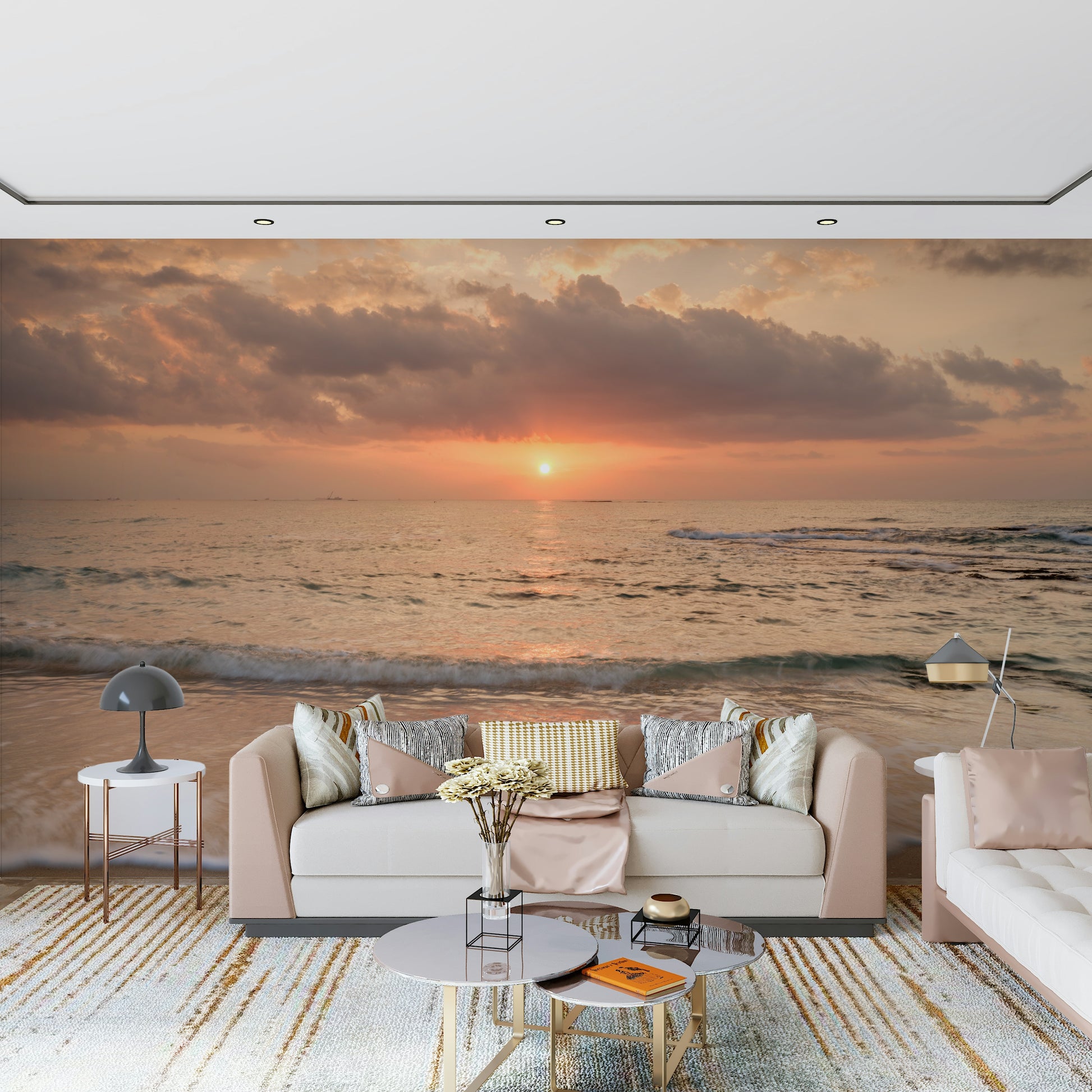 High-quality Gilded Shores mural wallpaper, realistic shoreline photograph art.