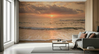 Gilded Shores at Dusk Wall Mural capturing a peaceful ocean sunset scene.