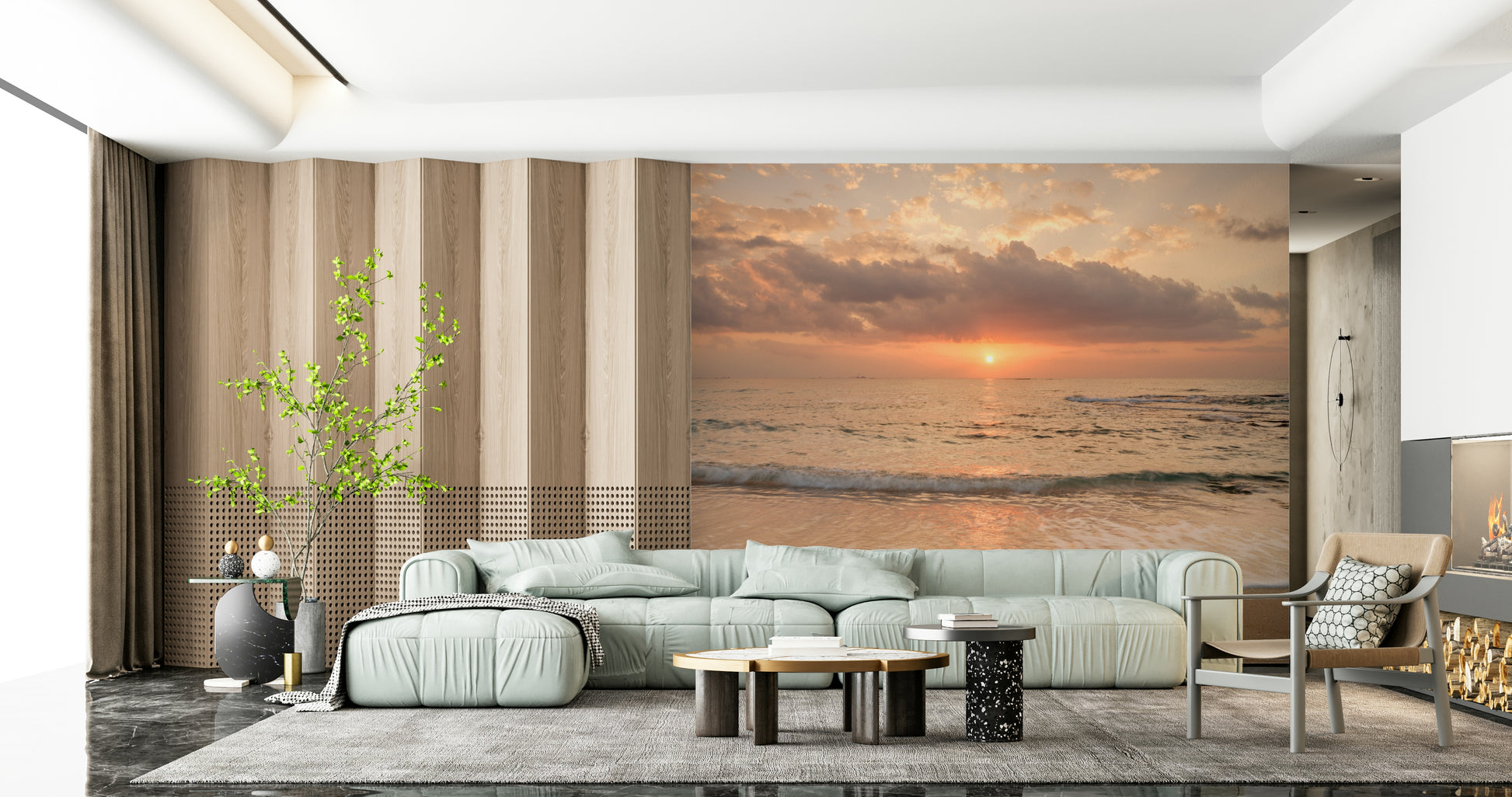 Tranquil Gilded Shores at Dusk wallpaper for walls, perfect for relaxation spaces.