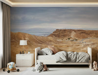 Desolate brown hills, a wide, sweeping Arid Majesty Desert Landscape Design mural.