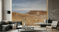 Historical desert site, winding road, Arid Majesty Desert Landscape Design wall covering.