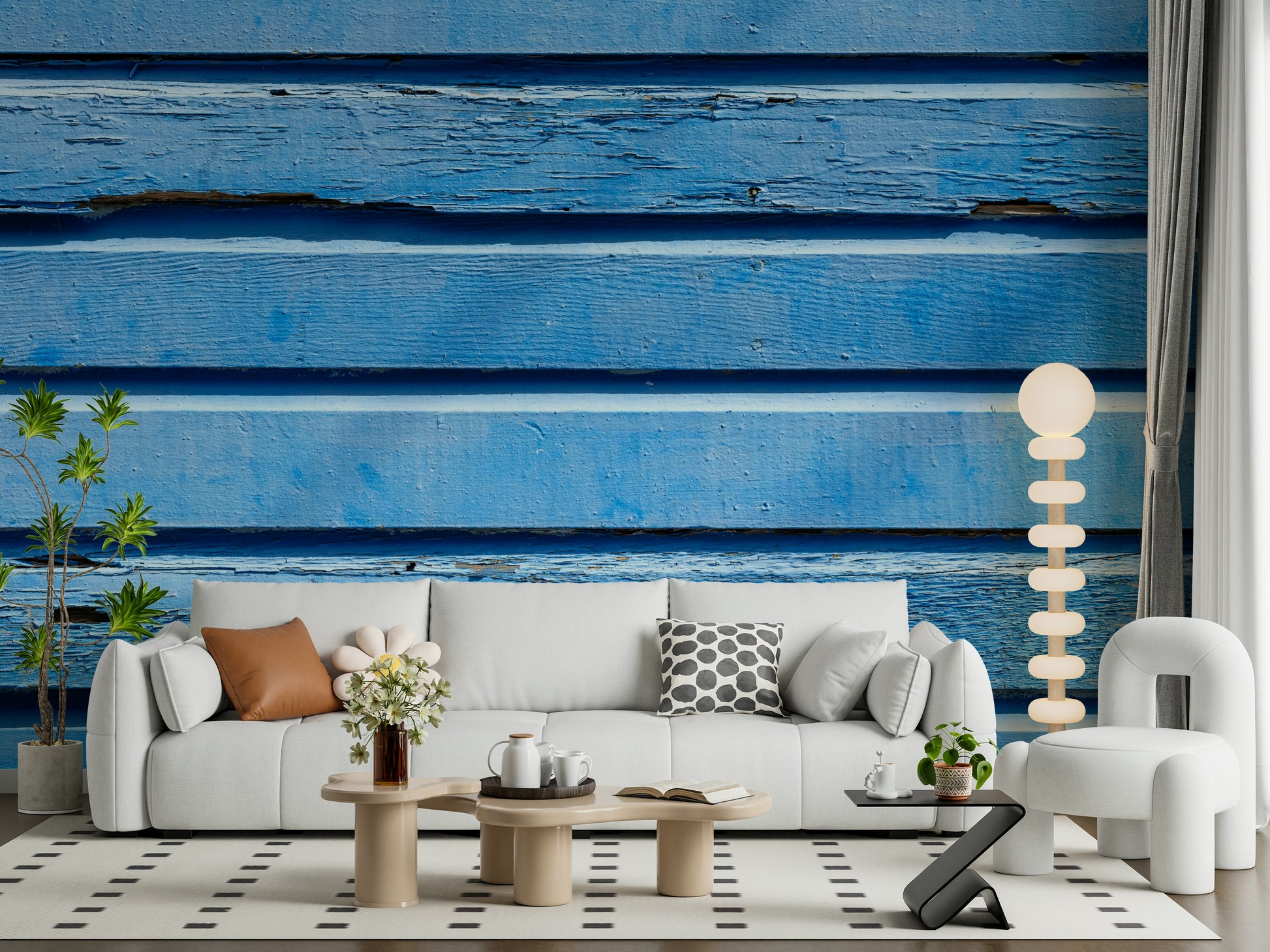 Blue Aqua Wood Wall wallpaper Exterior siding with cracked paint effect.