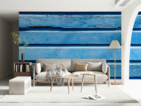 Aqua Wood Wall mural Old fencing look, striking blue color.