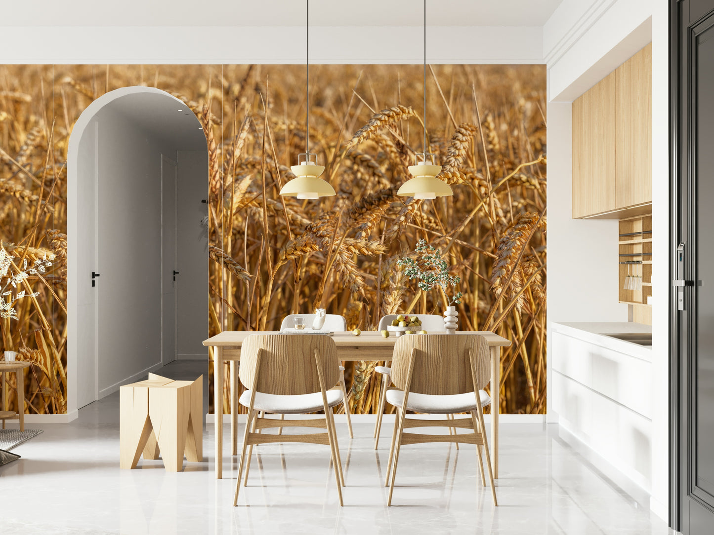 Ripe grain mural, soft focused, Golden Wheat Field Bliss background.