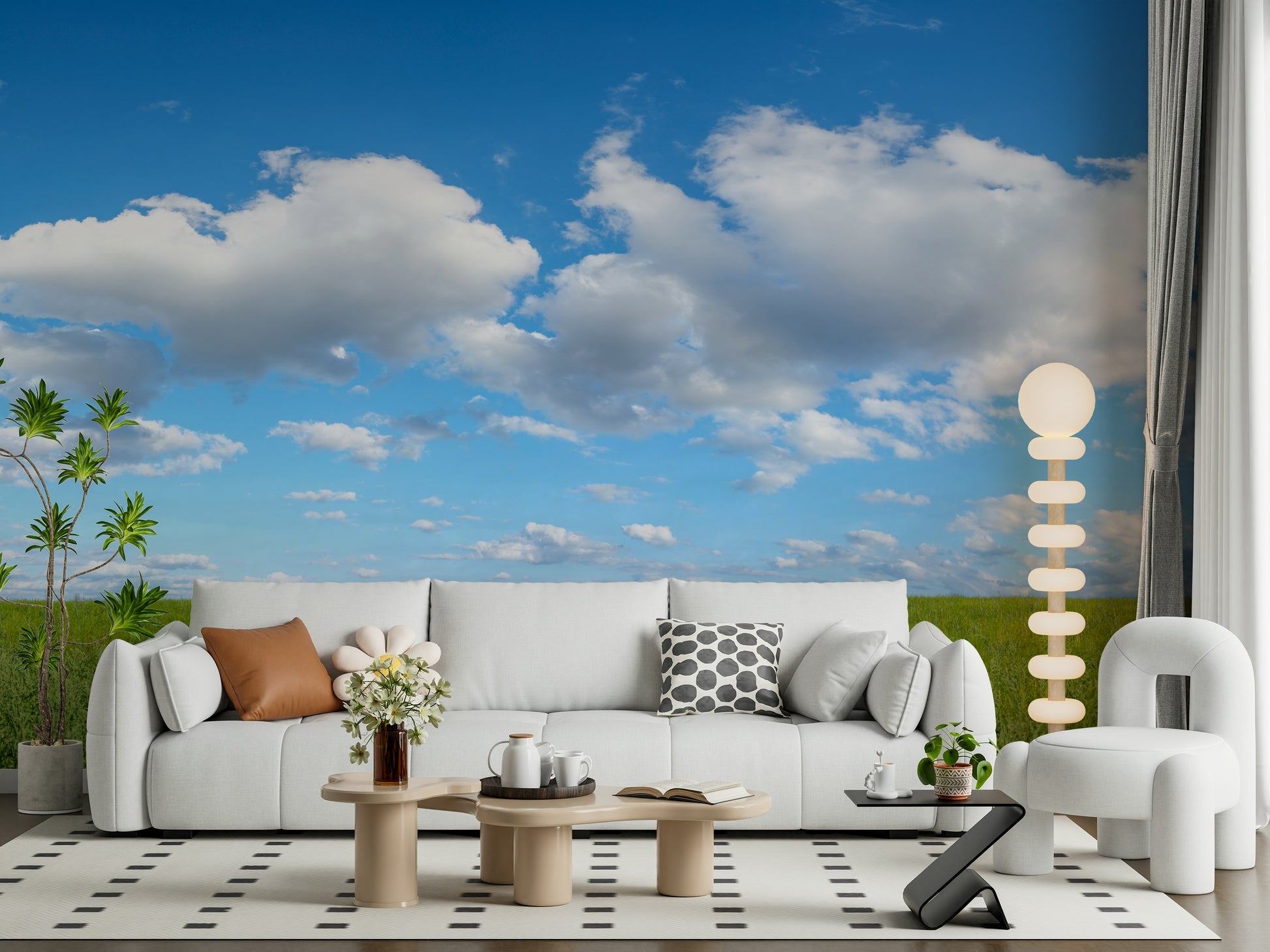 Beautiful Grassland Under Sky panorama accent wall decor.