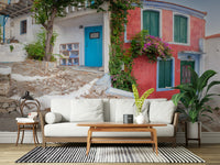 Coastal Cottage Charm: Sun-drenched Symi village scene.
