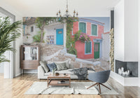 Terracotta and azure doors and shutters wall print.