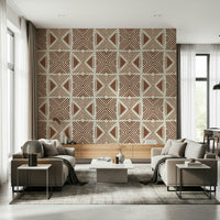 Hand-drawn effect terracotta wallpaper Tribal Cappuccino print.