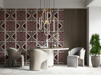 Designer Tribal Wine Motif wall mural, rustic patterned textile look, striking design.