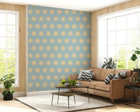 Soft blue-gray Dotted Diamonds repeat motif wallpaper decor.