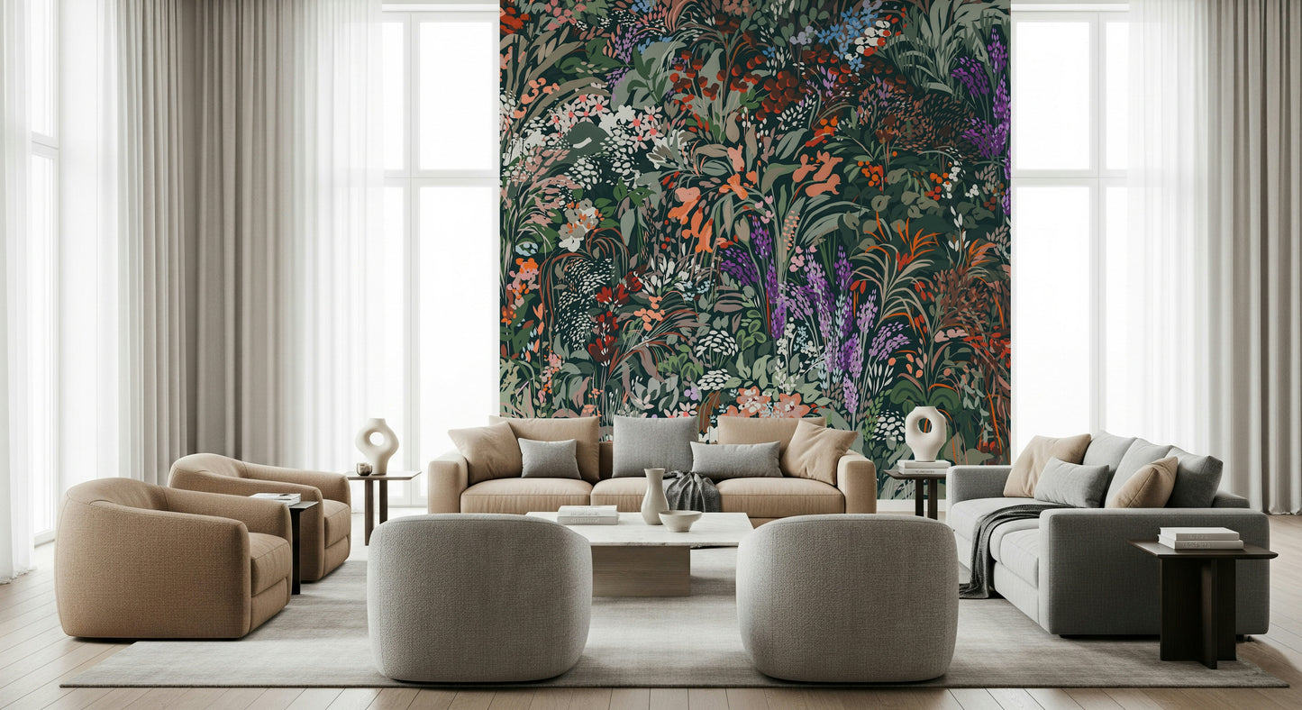 Biodiversity Canvas wallpaper, rich painterly style, flowering plants, natural spectacle.