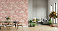 Rosy Swan Serenity wallpaper featuring graceful swans surrounded by soft pink hues.