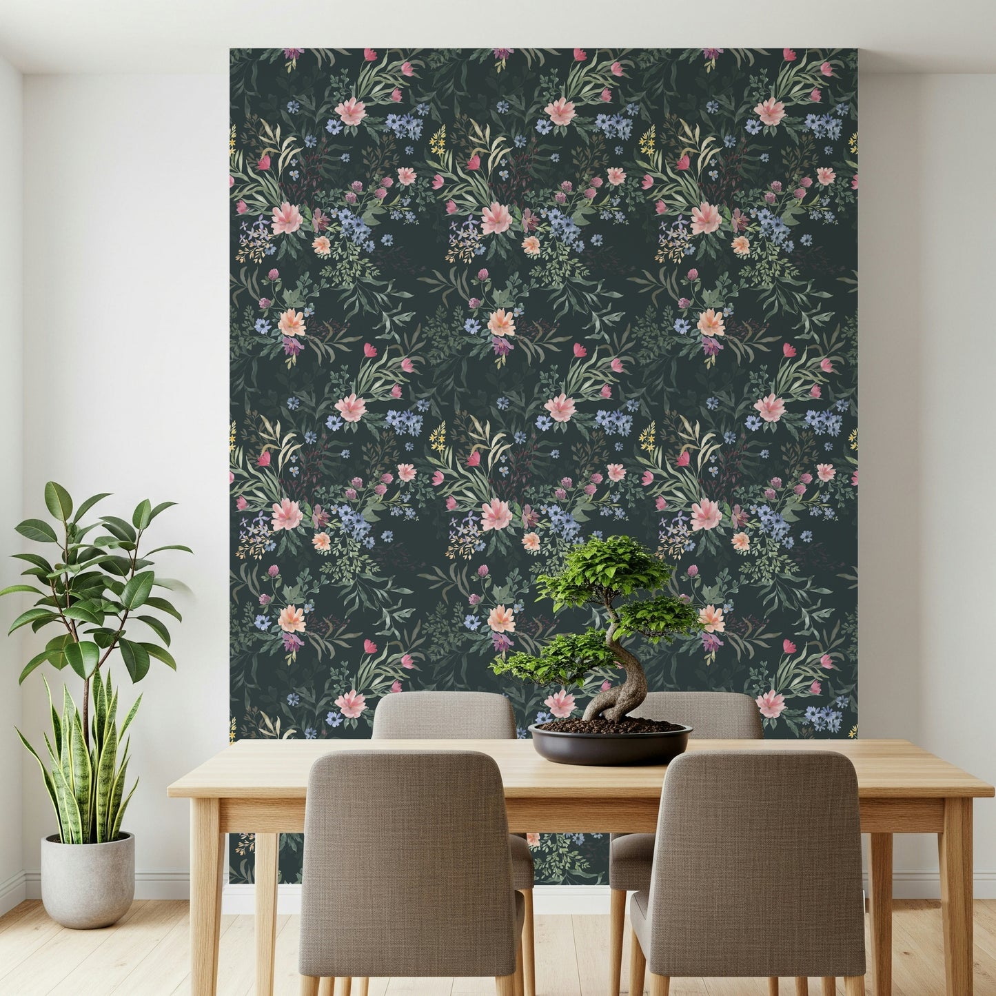 Ethereal flower mural with glowing, soft-edged botanical shapes.