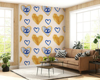 Abstract mural with gentle heartfelt hues in soothing, harmonious tones.