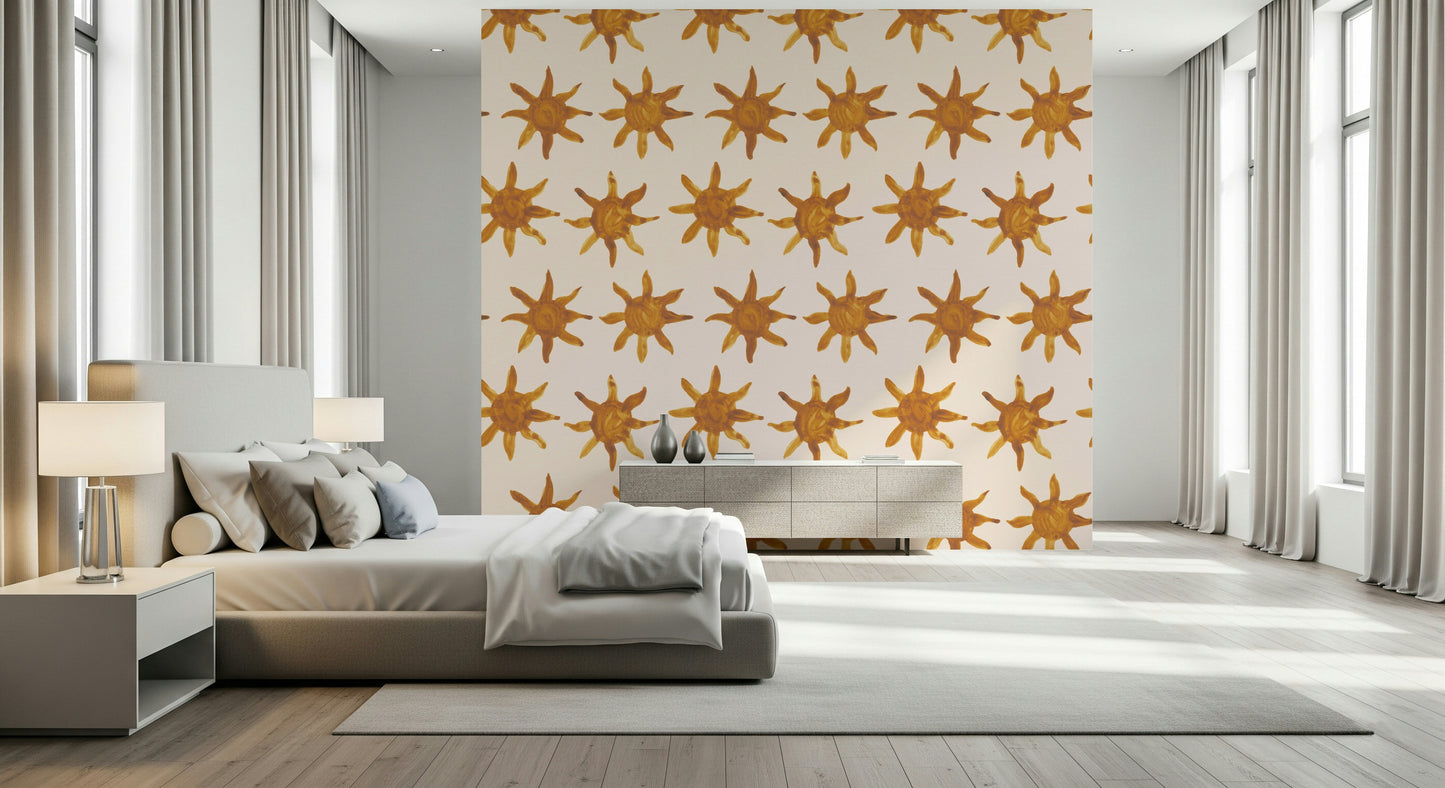 Energetic sunny brushstroke pattern filling the wall with bright warmth.