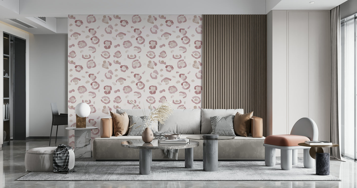 Stylish soft leopard print mural with understated, neutral-toned spots.