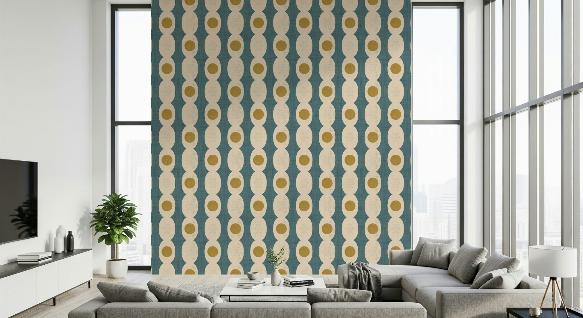 Modern-retro fusion wallpaper with dynamic geometric elements.