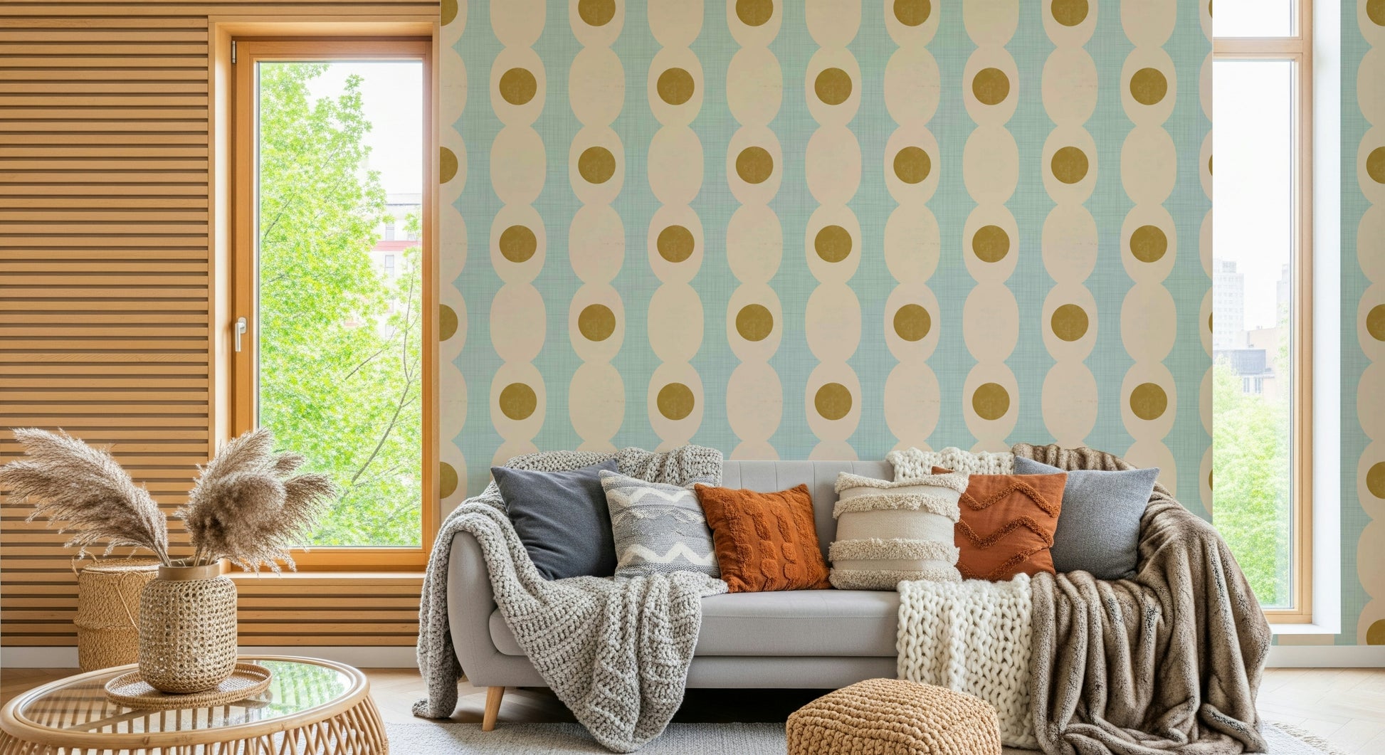 Hourglass Echo wallpaper featuring repeating hourglass shapes in a modern abstract style.