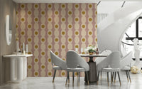Interconnected mod-style shapes forming a bold, graphic wallpaper design.