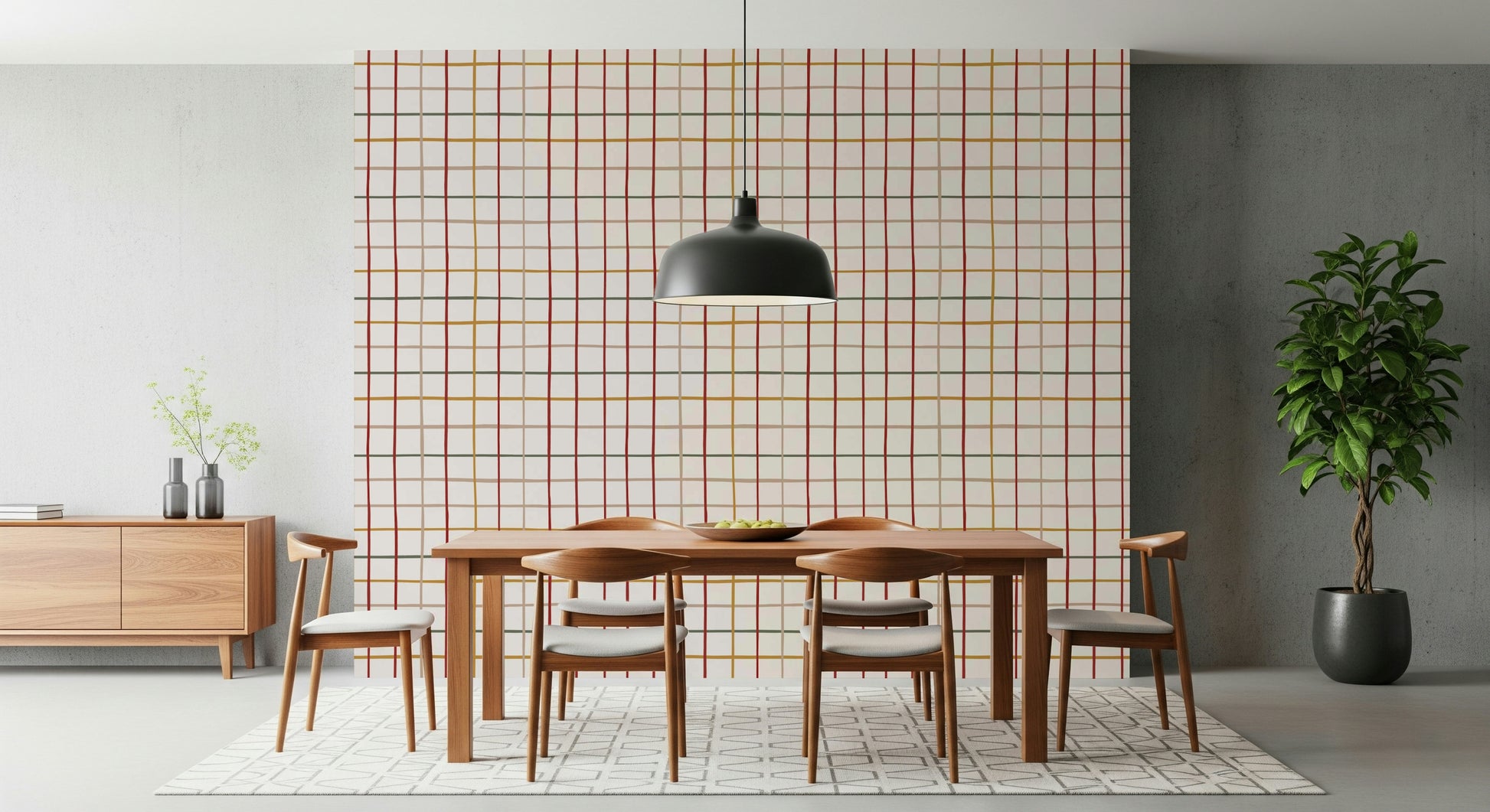 Warm plaid-inspired checkered design wallpaper for cozy interior décor.