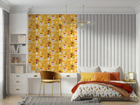 Playful holiday wallpaper featuring snowmen, Santas, candy canes, and winter shapes in a fun repeat.