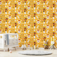 Whimsical holiday icons arranged in a repeating pattern bring charm and color to this festive wallpaper.