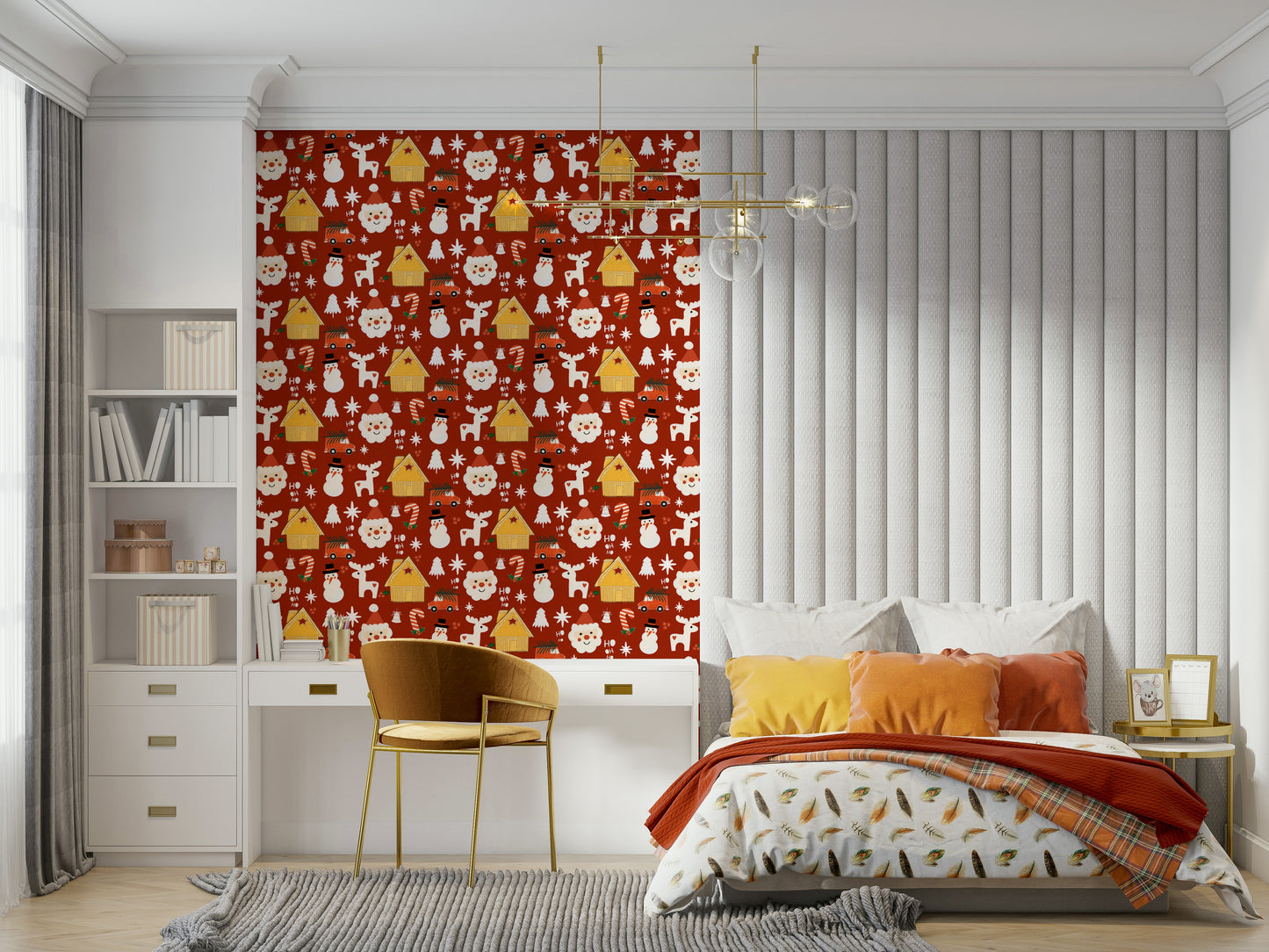 Cute retro Christmas wallpaper with repeating winter characters, ornaments, and cozy cabin designs.