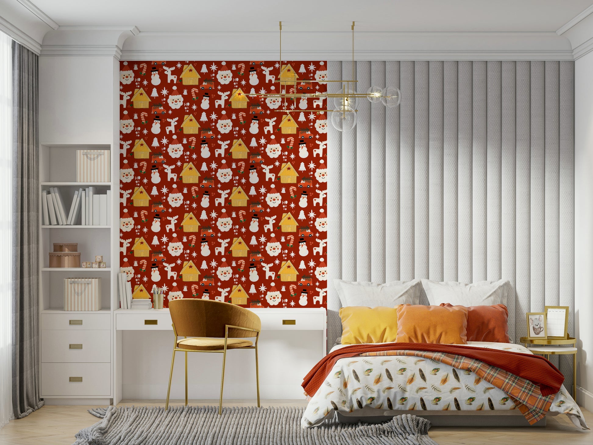 Cute retro Christmas wallpaper with repeating winter characters, ornaments, and cozy cabin designs.