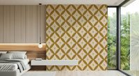 Retro-style wallpaper blending golden lattice diamonds with soft starburst symbols.