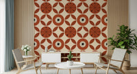 Vintage-inspired wallpaper showcasing circular flower designs with radiating dot patterns.