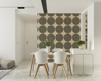 Contemporary wallpaper showcasing bold round dots arranged symmetrically for a clean graphic look