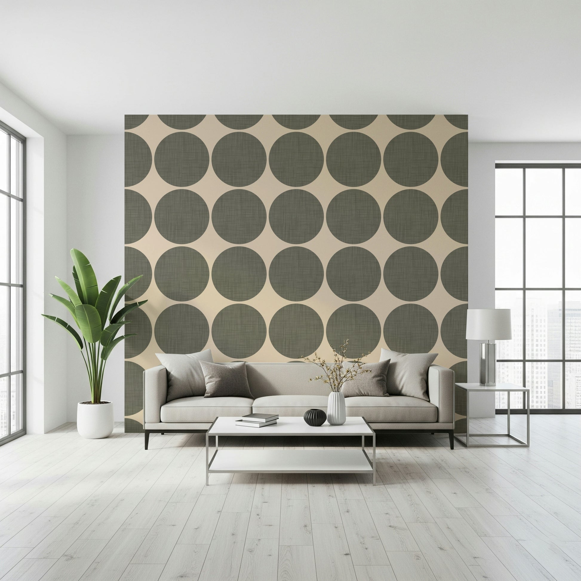 Decorative dot wallpaper with evenly spaced green circles creating a playful repeating pattern