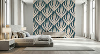 Modern Aztec Flora wallpaper with large stylized leaves outlined in earthy tones.