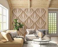 Earthy Abstract Harmony wallpaper mural with nature-inspired geometric leaf shapes in a harmonious layout.