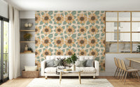 Sunflower Bloom wallpaper with bold floral illustrations creating a bright, cheerful effect.