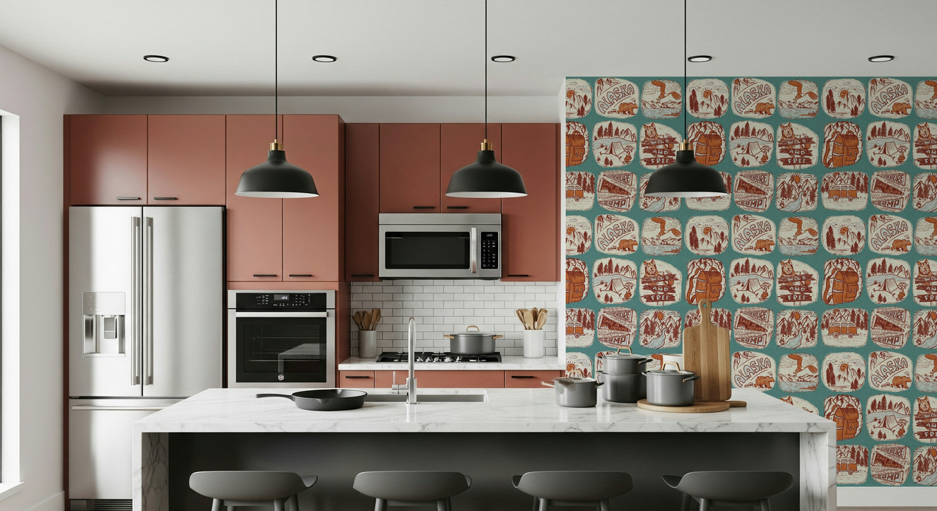 Wilderness Sketchbook wallpaper featuring hand-drawn forest animals and nature doodles.