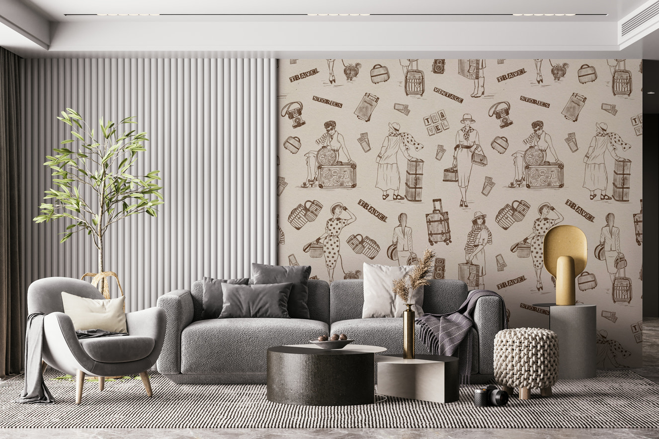 Hand-drawn travel icons and landmarks creating a storytelling-style wallpaper.