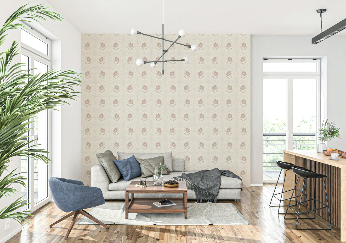 A peaceful wallpaper with delicate flowers arranged in a simple, harmonious pattern.