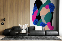 A contemporary wallpaper showcasing flowing organic forms in vibrant contrasting colors.