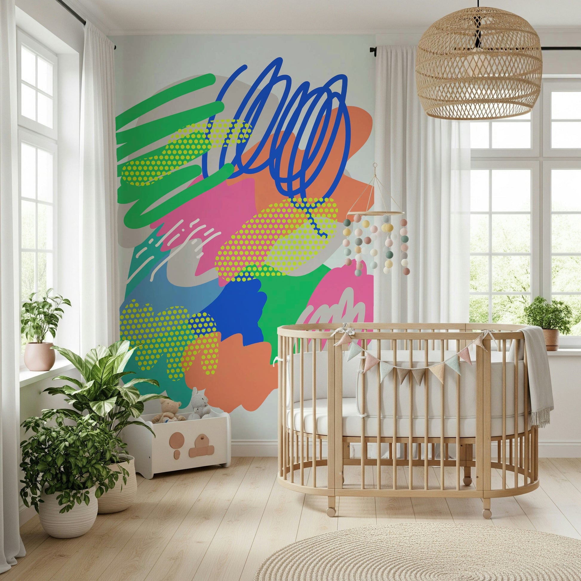 A creative wallpaper showcasing freeform brushstrokes in vibrant, contrasting colors.