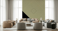 Minimalist monochrome wallpaper where diagonal black lines converge to form a striking peak pattern.