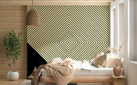 A bold abstract wallpaper with concentric diamond lines creating a dynamic focal point.
