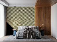 Abstract black lines arranged in a hypnotic expanding diamond shape on a modern monochrome wallpaper.