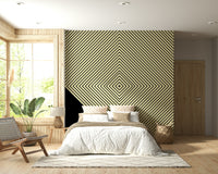 A modern monochrome wallpaper showcasing layered diagonal stripes converging into a central diamond.